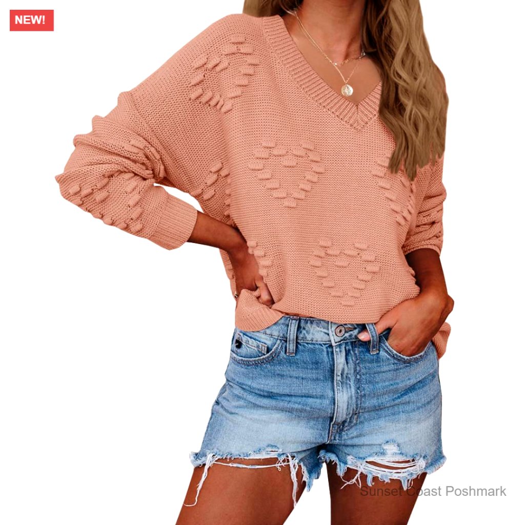 Oversized Heart Print Pullover Sweater Loose Knit Crew Neck Y2k Chic
